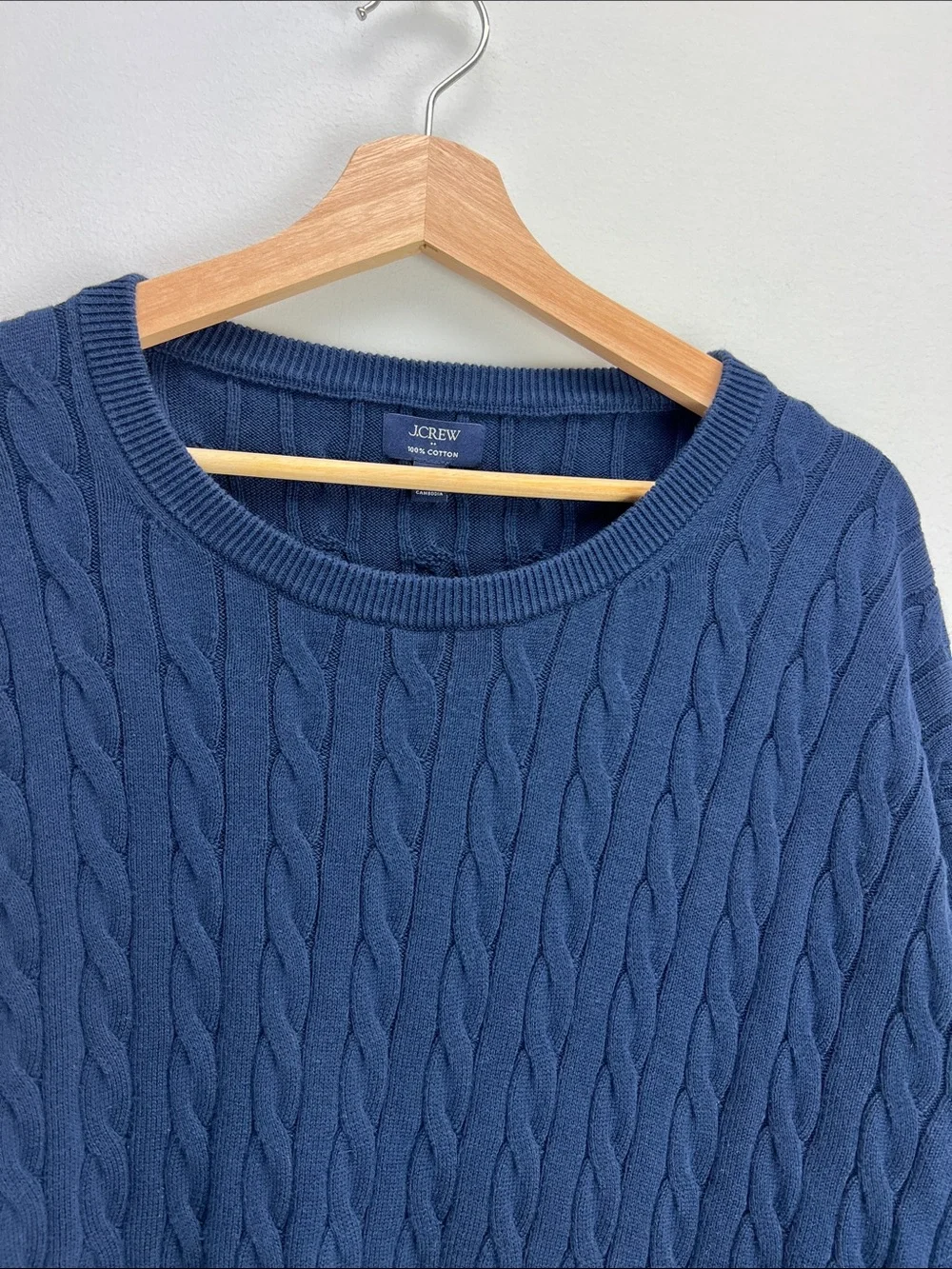 J Crew Cotton Cable Crewneck Sweater Navy Blue Preppy Mens XXL